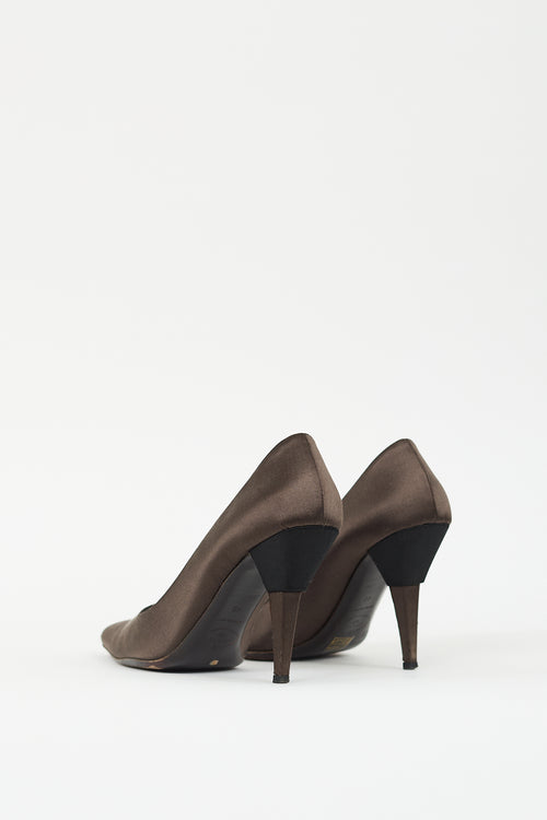 Prada Brown Satin Geometric Heeled Pump