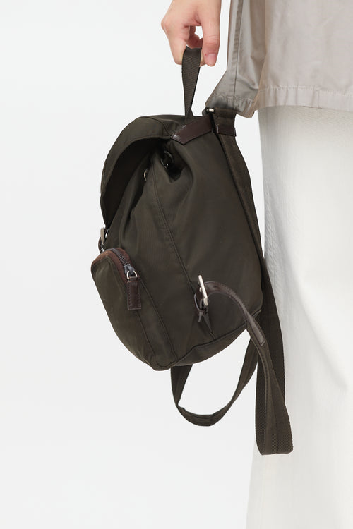 Prada Dark Green Nylon Drawstring Backpack