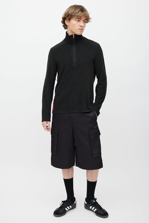 Prada Dark Grey 
Black Fleece Quarter Zip Sweater