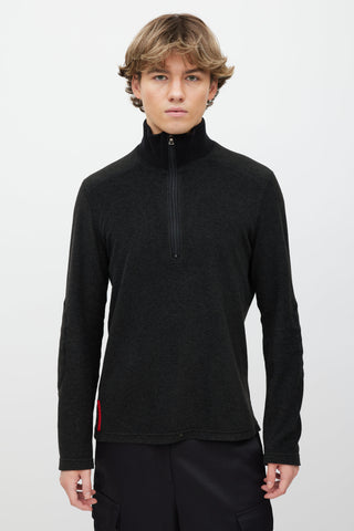 Prada Dark Grey 
Black Fleece Quarter Zip Sweater