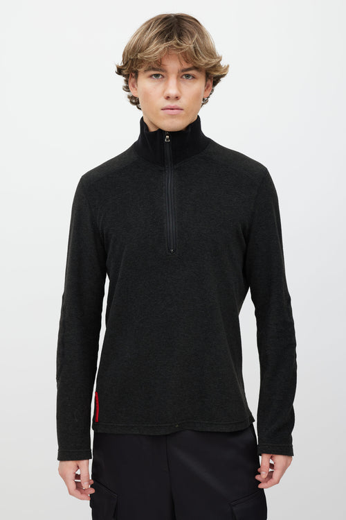 Prada Dark Grey 
Black Fleece Quarter Zip Sweater