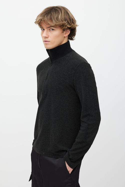 Prada Dark Grey 
Black Fleece Quarter Zip Sweater