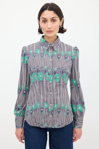 Prada Grey 
Multicolour Cotton Floral Shirt