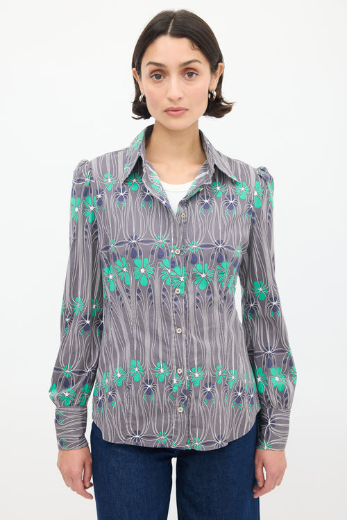 Prada Grey 
Multicolour Cotton Floral Shirt