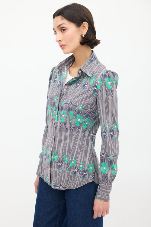 Prada Grey 
Multicolour Cotton Floral Shirt