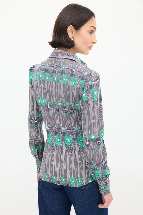 Prada Grey 
Multicolour Cotton Floral Shirt