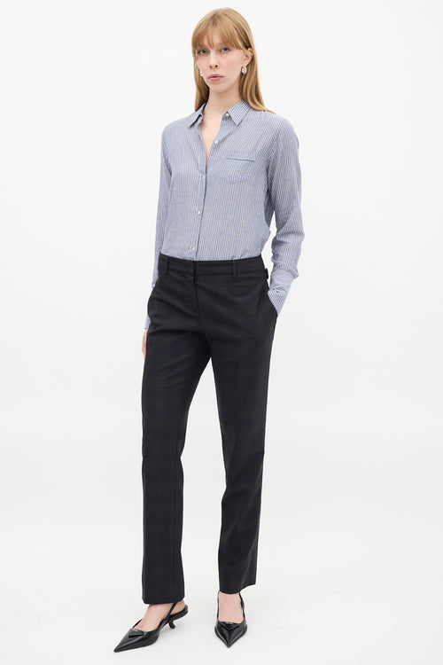 Prada Dark Grey 
Navy Plaid Buckle Waist Trouser