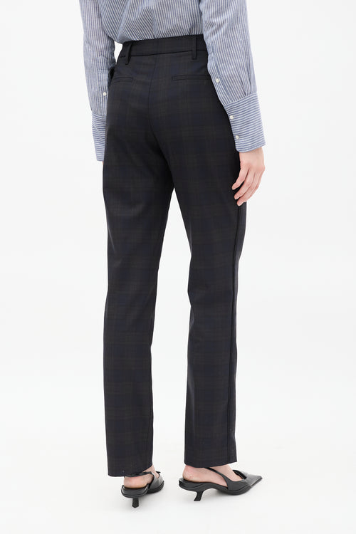 Prada Dark Grey 
Navy Plaid Buckle Waist Trouser