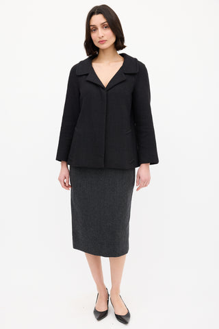 Prada Dark Grey Wool Box Pleat Jacket