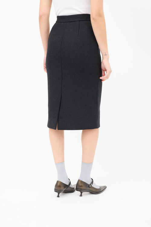 Prada Dark Grey Wool Midi Pencil Skirt