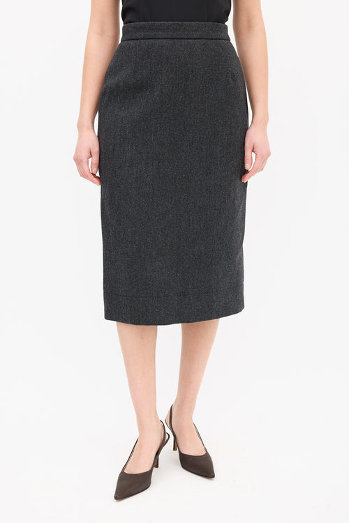 Prada Dark Grey Wool Midi Pencil Skirt