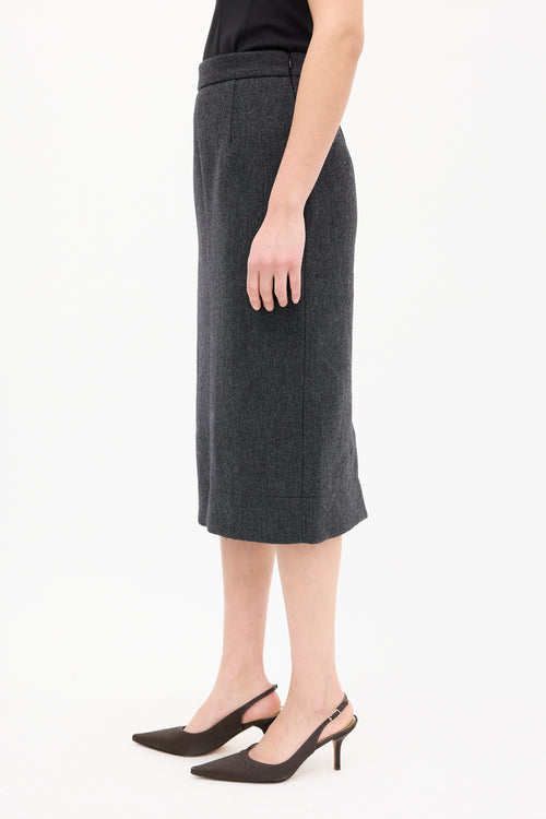 Prada Dark Grey Wool Midi Pencil Skirt