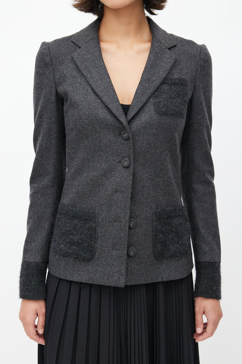 Prada Grey Wool Ribbed Blazer