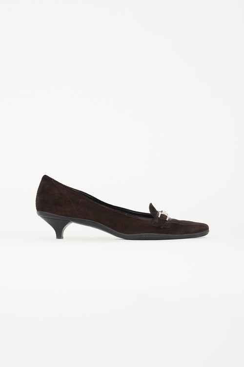 Prada Dark Brown Suede Loafer Heel