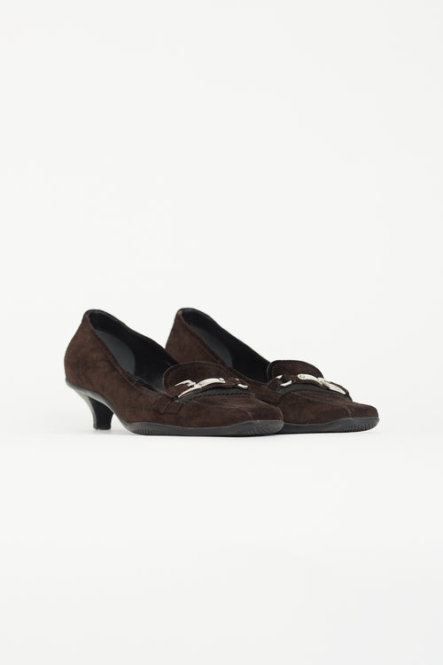 Prada Dark Brown Suede Loafer Heel