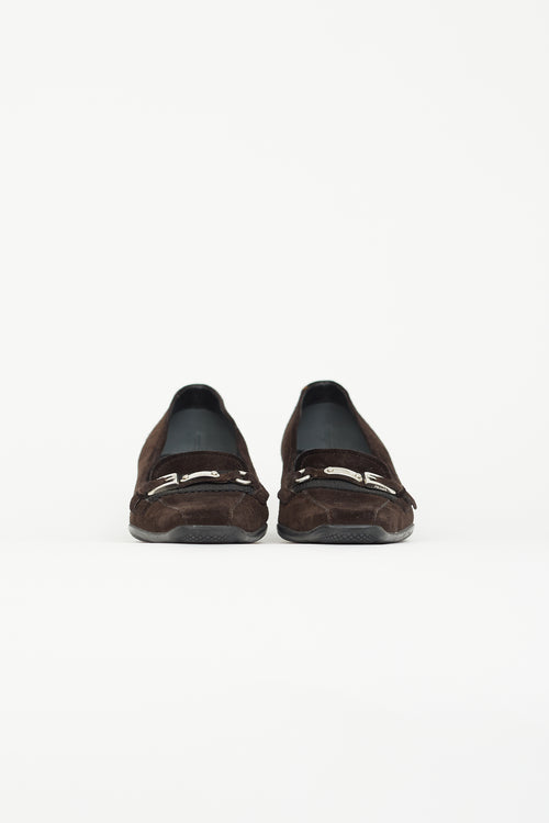 Prada Dark Brown Suede Loafer Heel