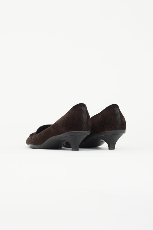 Prada Dark Brown Suede Loafer Heel