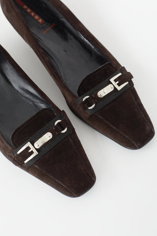 Prada Dark Brown Suede Loafer Heel