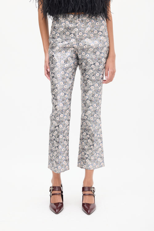 Prada Dark Grey 
Multicolour Floral Jacquard Cropped Trouser