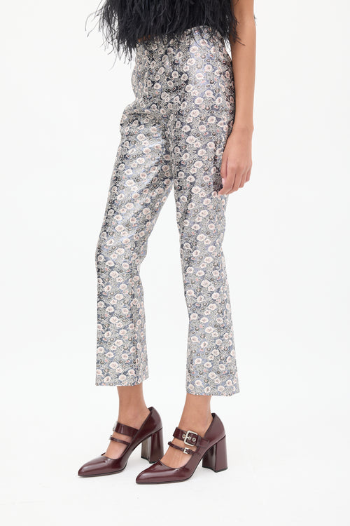 Prada Dark Grey 
Multicolour Floral Jacquard Cropped Trouser