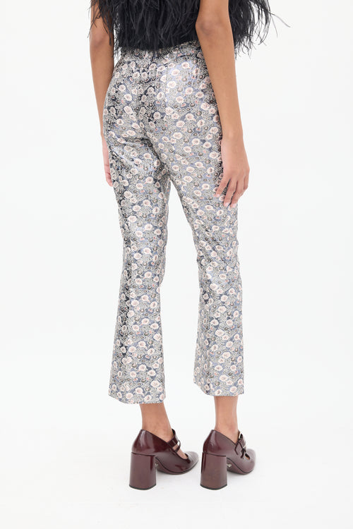 Prada Dark Grey 
Multicolour Floral Jacquard Cropped Trouser