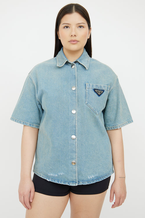 Prada Light Wash Denim Snap Front Shirt