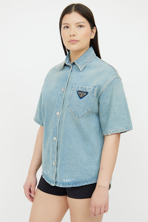 Prada Light Wash Denim Snap Front Shirt