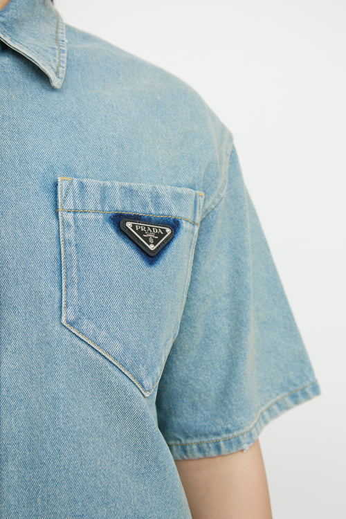 Prada Light Wash Denim Snap Front Shirt