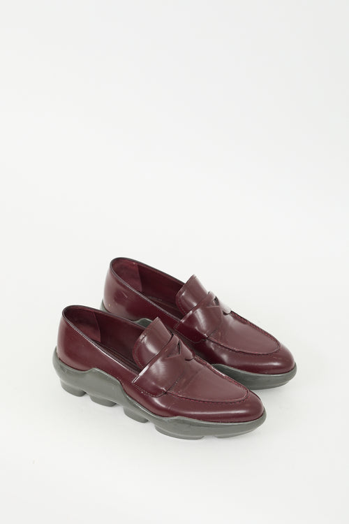 Prada FW 2015 Burgundy 
Grey Leather Bubble Loafer