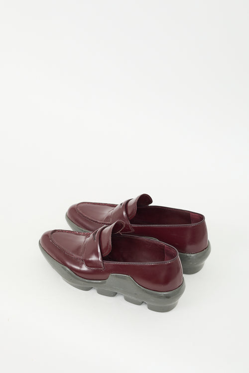 Prada FW 2015 Burgundy 
Grey Leather Bubble Loafer