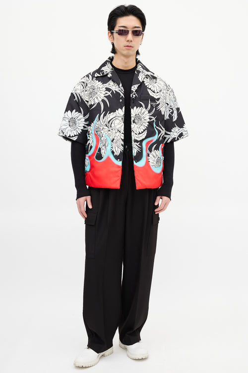 Prada FW 2018 Black 
Multi Flame Padded Shirt