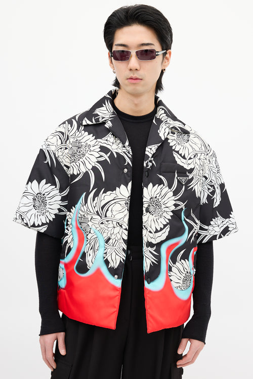 Prada FW 2018 Black 
Multi Flame Padded Shirt