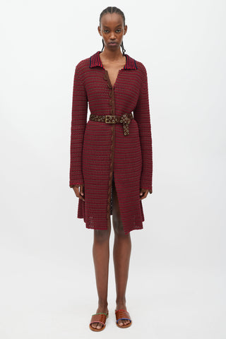 Prada Fuchsia 
Brown Crochet Long Cardigan