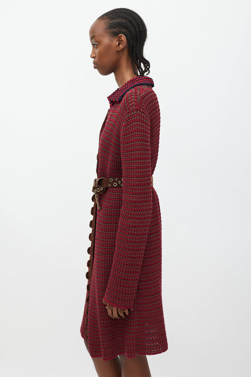 Prada Fuchsia 
Brown Crochet Long Cardigan