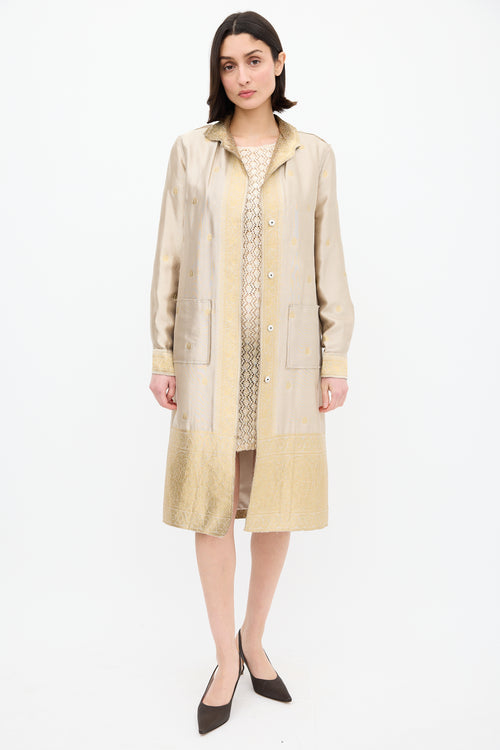 Prada Gold Silk 
Lurex Paisley Brocade Coat