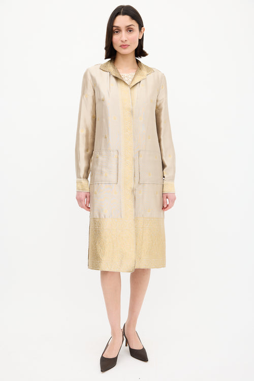 Prada Gold Silk 
Lurex Paisley Brocade Coat