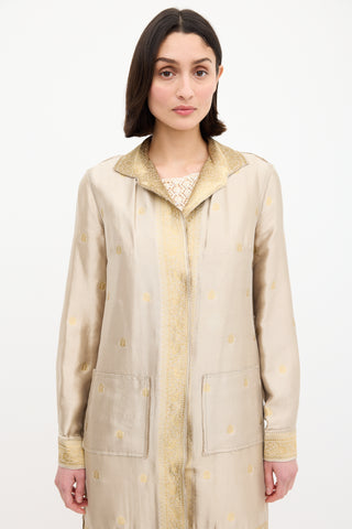 Prada Gold Silk 
Lurex Paisley Brocade Coat