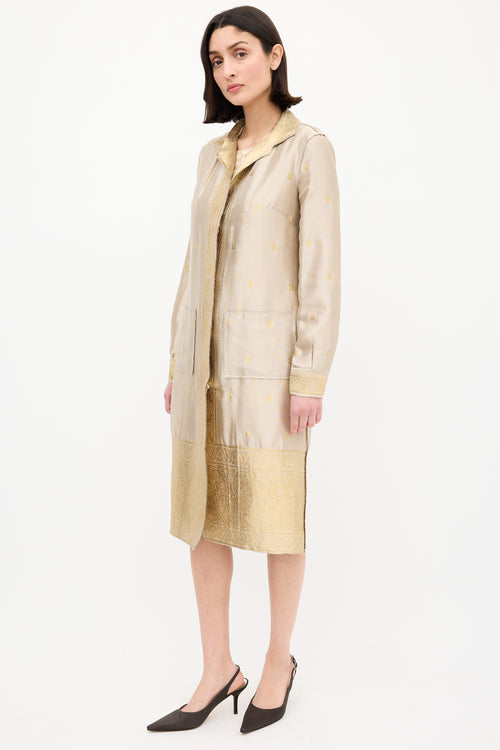 Prada Gold Silk 
Lurex Paisley Brocade Coat