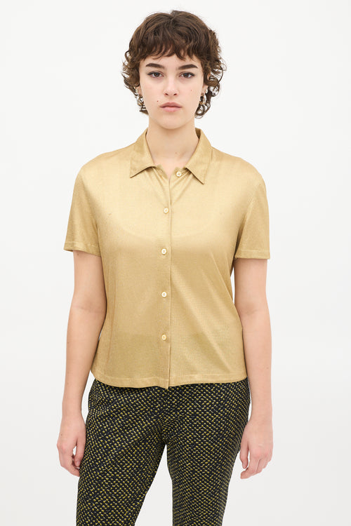 Prada Gold Sparkly Knit Short Sleeve Shirt