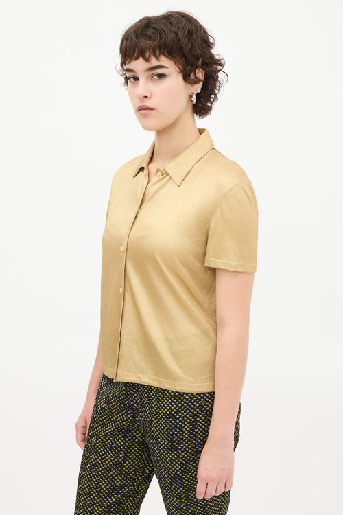 Prada Gold Sparkly Knit Short Sleeve Shirt