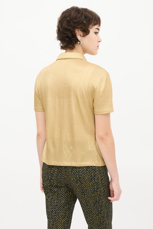 Prada Gold Sparkly Knit Short Sleeve Shirt