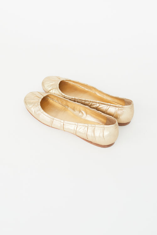 Prada Gold Metallic Ballet Flat