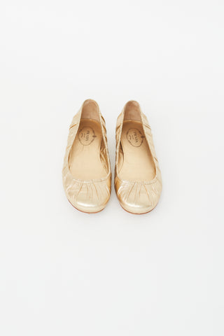 Prada Gold Metallic Ballet Flat