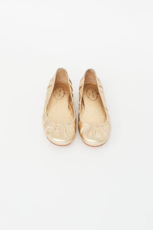 Prada Gold Metallic Ballet Flat