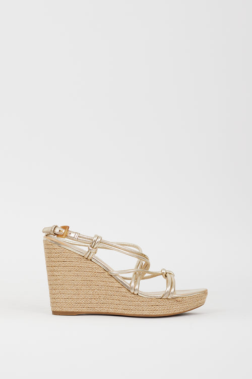 Prada Sport Gold Leather 
Espadrille Wedge Sandal