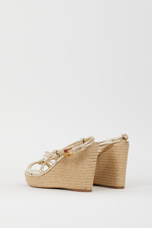 Prada Sport Gold Leather 
Espadrille Wedge Sandal