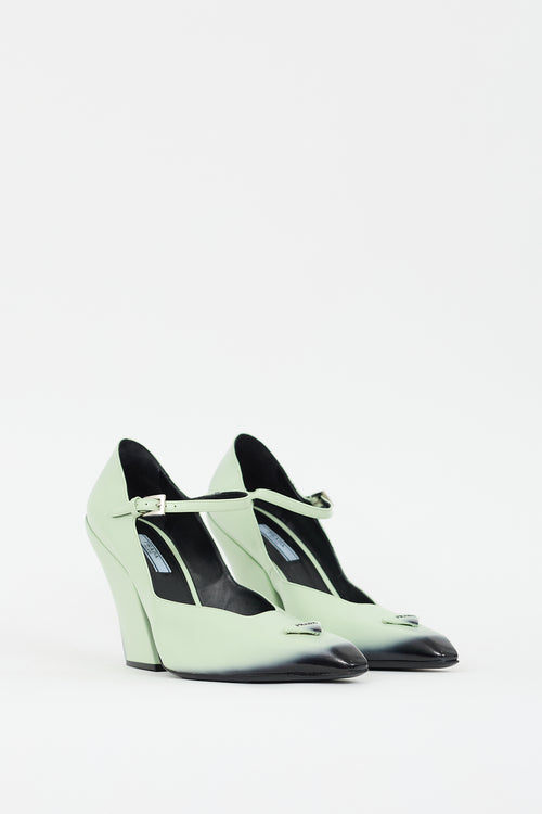 Prada Green 
Black Leather Ombre Mary Jane Pump