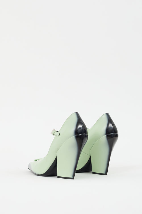 Prada Green 
Black Leather Ombre Mary Jane Pump