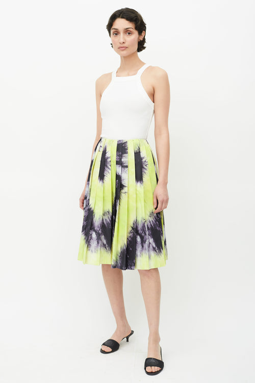 Prada Green 
Black Pleated Tie Dye Skirt