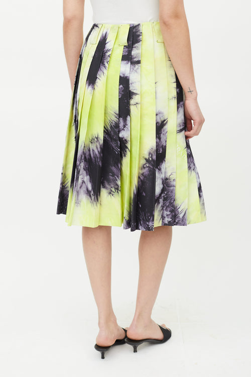 Prada Green 
Black Pleated Tie Dye Skirt